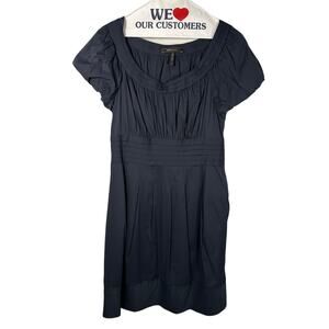 BCBGMAXAZRIA Navy Blue Scoop Neck Puff Sleeve Cotton Blend Dress Women's 8
